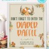 diaper raffle sign. Don't forget to enter the diaper raffle. With ticket - card- Woodland baby shower games and signs w woodland creatures and forest animals like a cute fox, deer, and squirrel. Press Print Party Instant Download