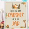 How many candies in the jar sign with editable text in 4 sizes 8x10, 5x7, letter, half sheet - Woodland baby shower games and signs w woodland creatures and forest animals like a cute fox, deer, and squirrel. Press Print Party Instant Download