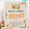 How big is mommy's belly - - with card - Woodland baby shower games and signs w woodland creatures and forest animals like a cute fox, deer, and squirrel. Press Print Party Instant Download