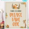 Please take one baby shower sign - Woodland baby shower games and signs w woodland creatures and forest animals like a cute fox, deer, and squirrel. Press Print Party Instant Download