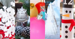 5 diy Christmas table centerpieces for home or church banquet. original all 5 pictured, snowflakes, owl, ornaments, white tree, snowman - Press Print Party!