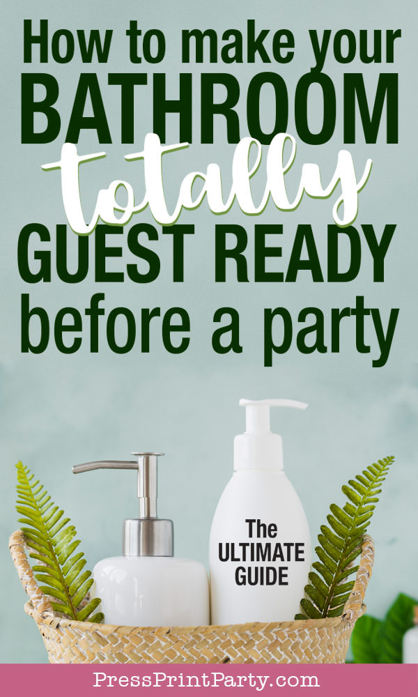 soap and lotion in basket . How to clean a bathroom for guests. How to make your bathroom totally guest ready. Press Print Party!