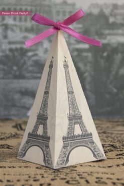 Paris party printables. Eiffel tower favor box pyramid. Press Print Party!