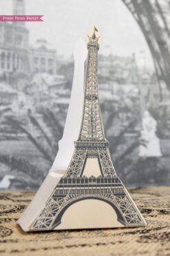 Paris party printables. Eiffel tower favor bag and boxes. Press Print Party!