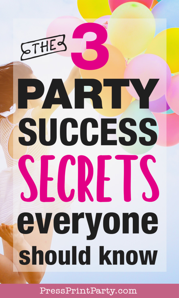 girl jumping with balloons with text. The 3 party success secrets everyone should know