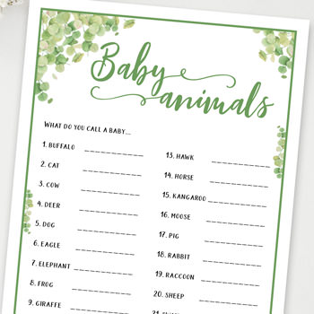 Baby Animals baby shower games ideas and activities w printable template instant download by Press Print Party!