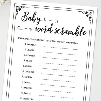 baby word scramble baby shower games ideas and activities w printable template instant download by Press Print Party!