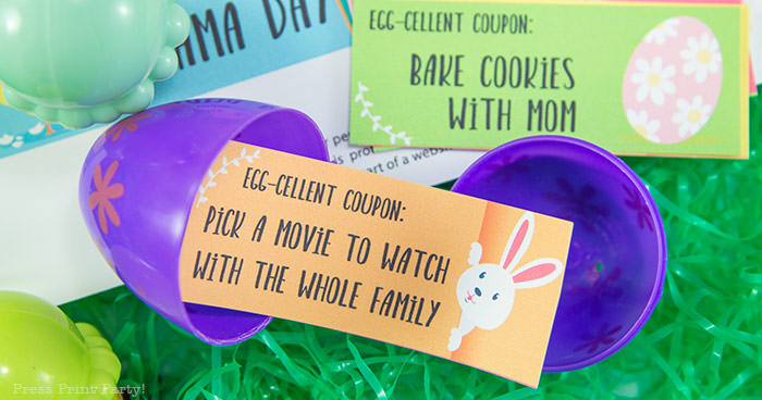 Easter egg hunt free printable coupon editable with your own text - Easter hunt ideas - Press Print Party! - Egg-cellent couppon: Pick a movie to watch for the whole family