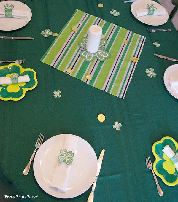 Free St Patrick's Day Shamrock Printables by Press Print Party! green table cloth