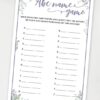 ABC Name Game - Baby shower game printable template pdf, baby shower party ideas, instant download Press Print Party! Greenery and purple design