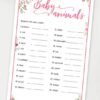 baby animals game printable baby shower game pink flowers Press Print Party!