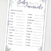 Baby animals - Baby shower game printable template pdf, baby shower party ideas, instant download Press Print Party! Greenery and purple design