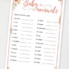 Baby animals Printable baby shower game Peach flowers, instant download pdf Press Print Party!