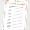 Baby word scramble Printable baby shower game Peach flowers, instant download pdf Press Print Party!