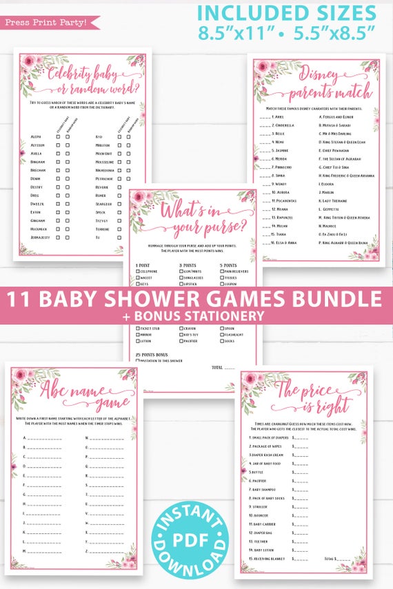 11 baby shower games bundle - baby shower games set - Press Print Party!