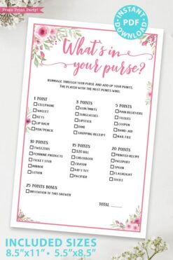 What's in Your Purse Baby Shower Game, Pink Flowers - Press Print Party What's in Your Purse Baby Shower Game, Pink Flowers - Press Print Party
