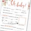 baby shower mad libs printable. Baby shower games advice card better than a guest book great activity peach flowers Oh baby Instant Download Press Print Party!