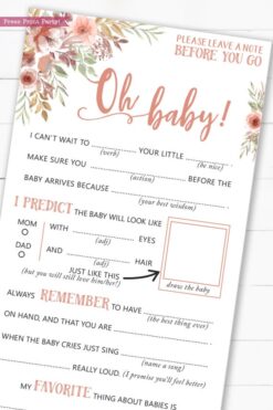 baby shower mad libs printable. Baby shower games advice card better than a guest book great activity peach flowers Oh baby Instant Download Press Print Party!