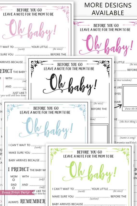 baby shower mad libs advice cards rustic in 5 colors. Press Print Party!