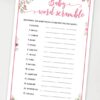 baby word scramble game printable baby shower game pink flowers Press Print Party!