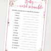 baby word scramble game printable baby shower game pink flowers Press Print Party!