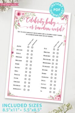 celebrity baby game printable baby shower game pink flowers Press Print Party!