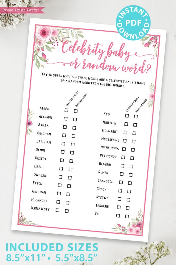 celebrity baby game printable baby shower game pink flowers Press Print Party!