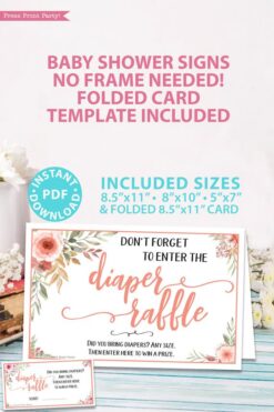 Diaper raffle sign Printable baby shower game Peach flowers, instant download pdf Press Print Party!