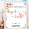 Diaper raffle sign Printable baby shower game Peach flowers, instant download pdf Press Print Party!