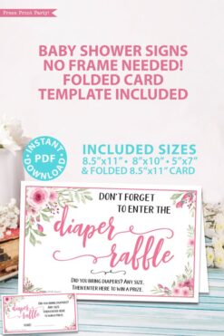 diaper raffle tickets and sign printable baby shower game pink flowers Press Print Party!