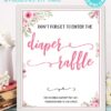 diaper raffle tickets and sign printable baby shower game pink flowers Press Print Party!