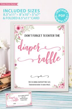 diaper raffle tickets and sign printable baby shower game pink flowers Press Print Party!