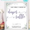 Diaper Raffle sign - Baby shower sign printable template pdf, baby shower party ideas, instant download Press Print Party! Greenery and purple design with tickets