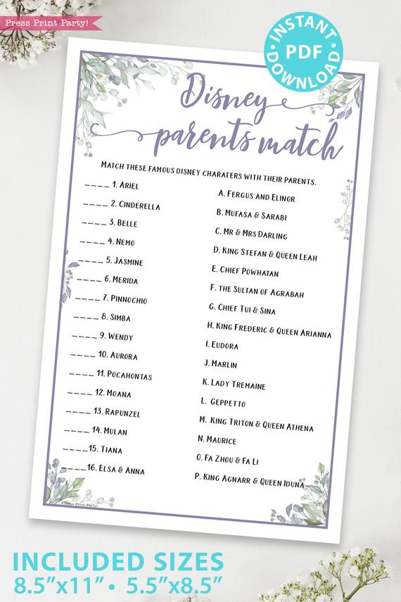 Disney Parents Baby Shower Game (Woodland) - Press Print Party!