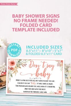 don't say baby game sign Printable baby shower game Peach flowers, instant download pdf Press Print Party!
