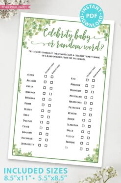 celebrity baby names Baby shower game printable template pdf instant download Press Print Party! Eucalyptus design