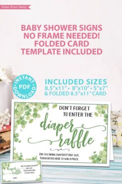 diaper raffle sign and game cards Baby shower game printable template pdf instant download Press Print Party! Eucalyptus design