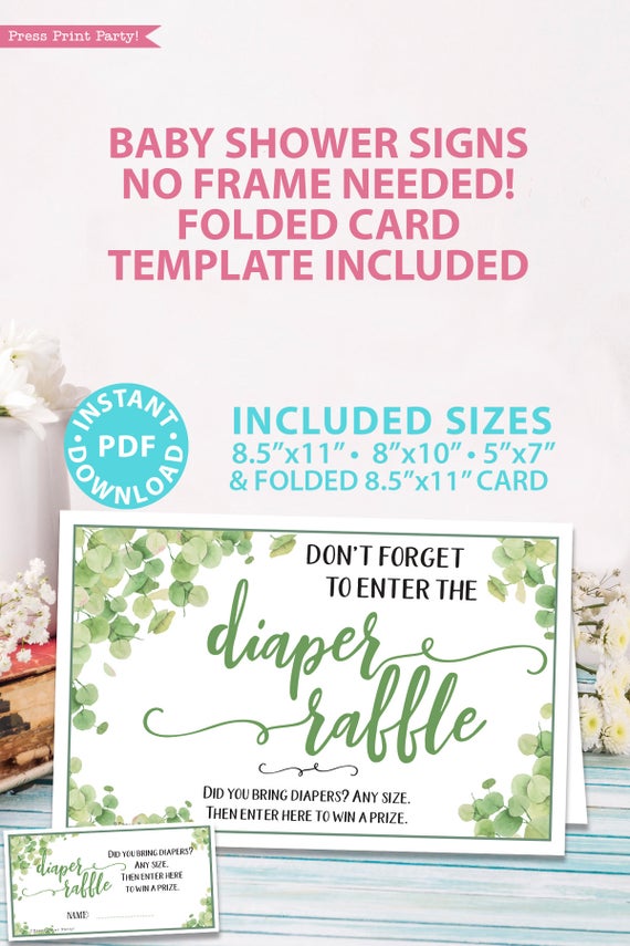 Baby Shower Addon Rustic Instant Download Greenery Baby Shower Diaper Raffle Ticket Shower Games Diaper Raffle Card A6 Greenery Gold