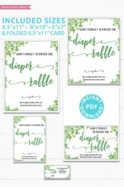 diaper raffle sign and game cards Baby shower game printable template pdf instant download Press Print Party! Eucalyptus design