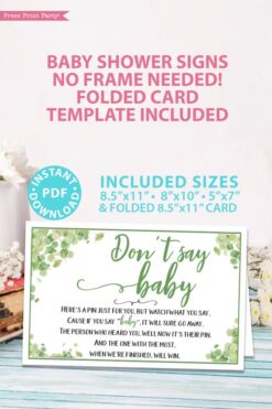 Don't say baby sign Baby shower game printable template pdf instant download Press Print Party! Eucalyptus design