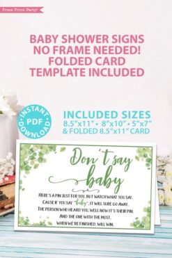 Don't say baby sign Baby shower game printable template pdf instant download Press Print Party! Eucalyptus design