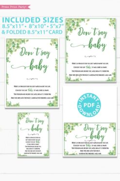 Don't say baby sign Baby shower game printable template pdf instant download Press Print Party! Eucalyptus design