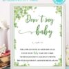 Don't say baby sign Baby shower game printable template pdf instant download Press Print Party! Eucalyptus design