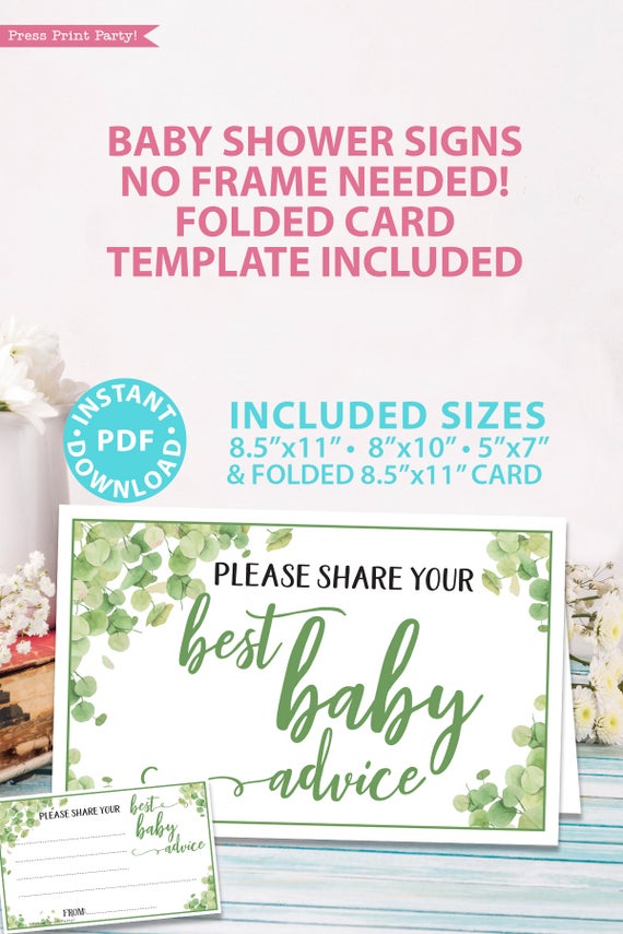 best baby advice sign Baby shower game printable template pdf instant download Press Print Party! Eucalyptus design