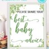 best baby advice sign Baby shower game printable template pdf instant download Press Print Party! Eucalyptus design