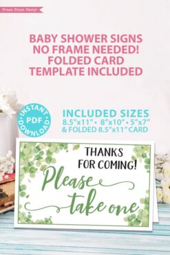 Please take one favor sign Thanks for coming Baby shower game printable template pdf instant download Press Print Party! Eucalyptus design