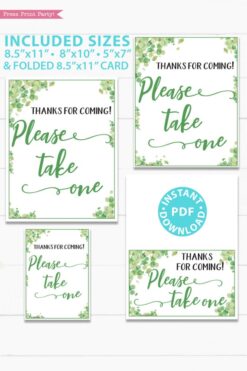Please take one favor sign Thanks for coming Baby shower game printable template pdf instant download Press Print Party! Eucalyptus design