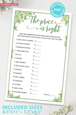 The price is right Baby shower game printable template pdf instant download Press Print Party! Eucalyptus design