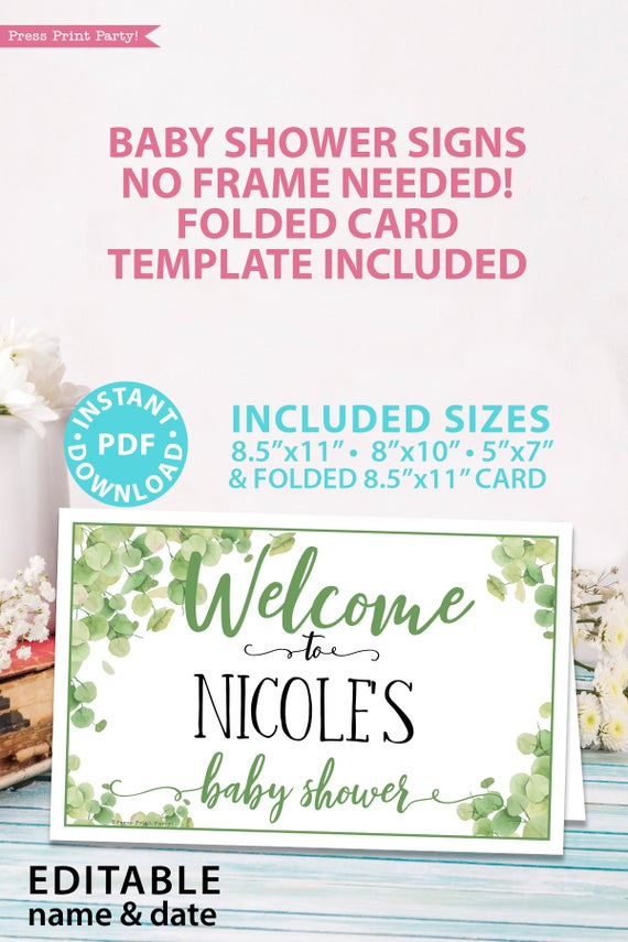 Eucalyptus baby shower table signs printable | Instant download