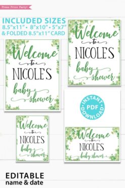 Welcome to the baby shower editable name Baby shower sign printable template pdf instant download Press Print Party! Eucalyptus design